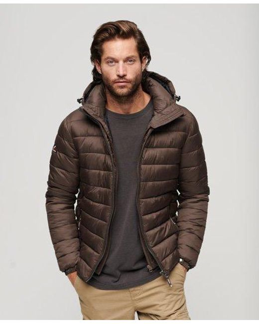 Superdry Brown Hooded Classic Puffer Jacket for men