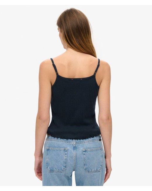 Superdry Blue & Co Athletic Essentials Graphic Pointelle Cami Top