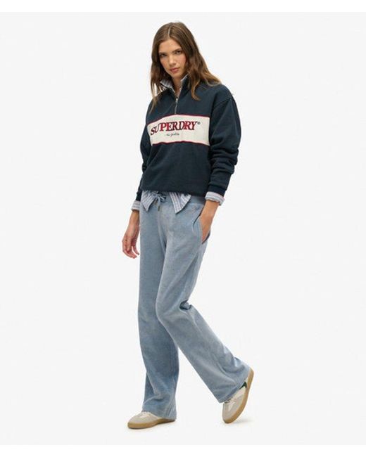 Superdry Blue Velour Wide Leg Joggers