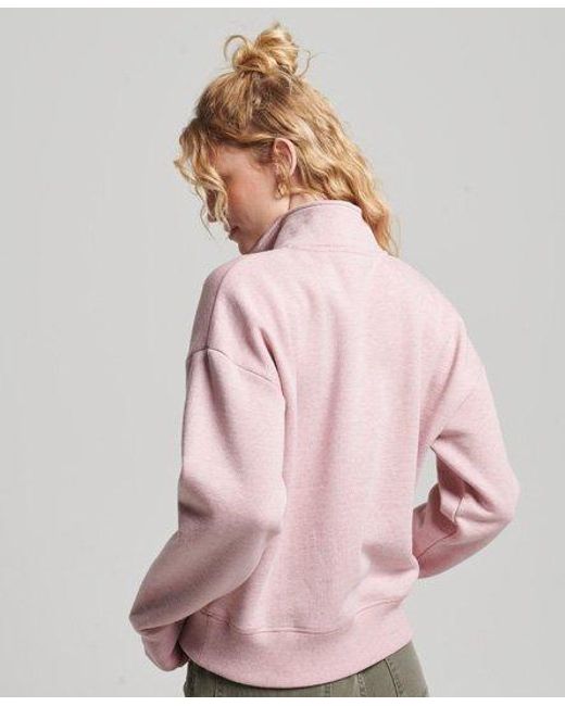 Superdry Pink Organic Cotton Vintage Logo Henley Sweatshirt La Soft Marl
