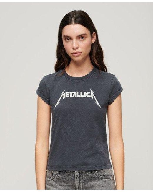 Superdry Metallica X T-shirt Met Kapmouwen in het Blue