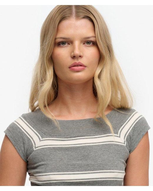 Superdry Gray Athletic Off Shoulder Pattern Top