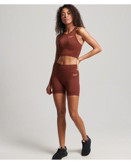 Superdry Purple & Co Ladies Logo Print Sport Core Seamless Tight Shorts