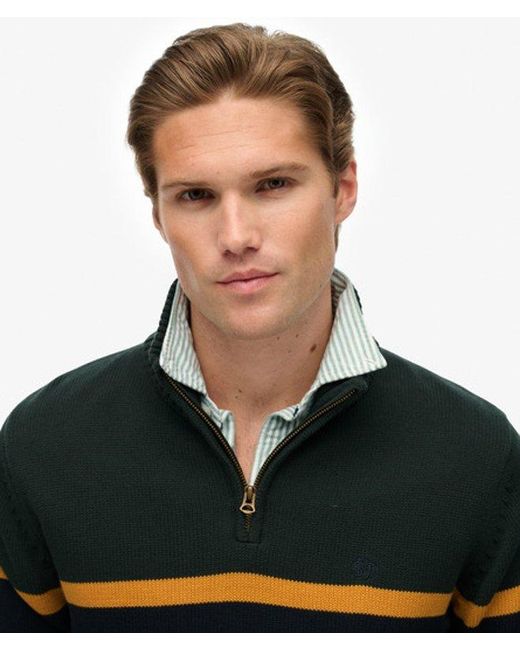 Homme Pull En Coton Rayé Demi-Zip Taille Superdry pour homme en coloris Black