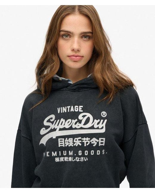 Femme Sweat À Capuche Décontracté Métallisé Vintage Logo Taille Superdry en coloris Black