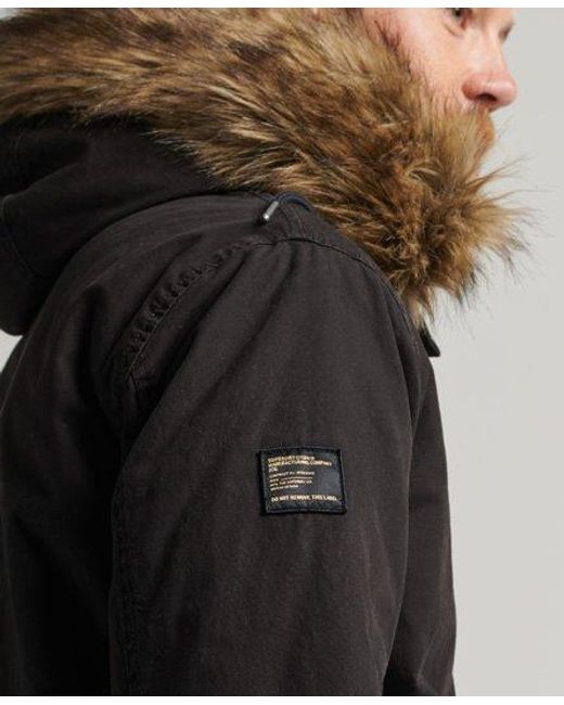 Superdry Black Military Faux Fur Parka Jacket for men