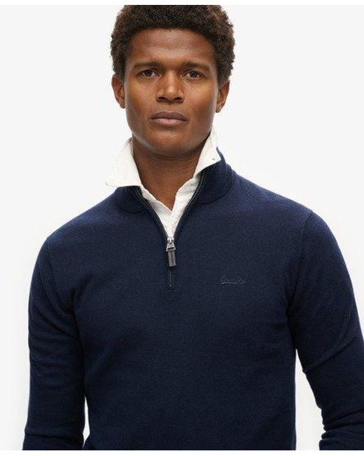 Superdry Blue Henley Cotton Cashmere Knitted Jumper for men