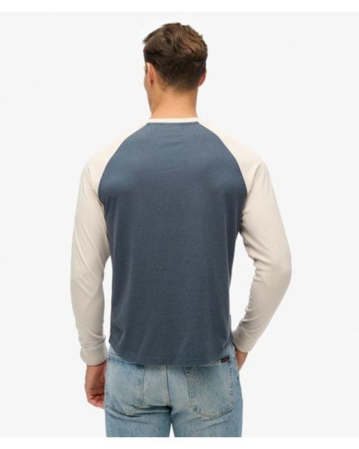 Superdry Blue Essential Logo Baseball Long Sleeve Top for men