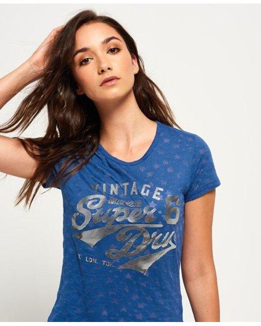 Superdry Blue Stacker Burnout T-Shirt Pavillion