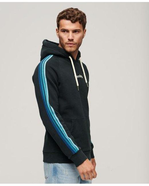 Superdry Blue Classic Stripe Terrain Sleeve Logo Hoodie for men