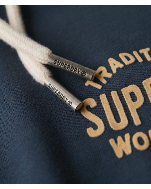 Superdry Blue & Co Workwear Flock Chest Graphic Hoodie for men