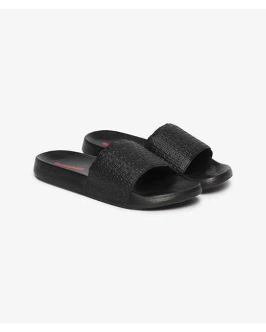 Superdry Black All Over Print Embossed Pool Sliders for men