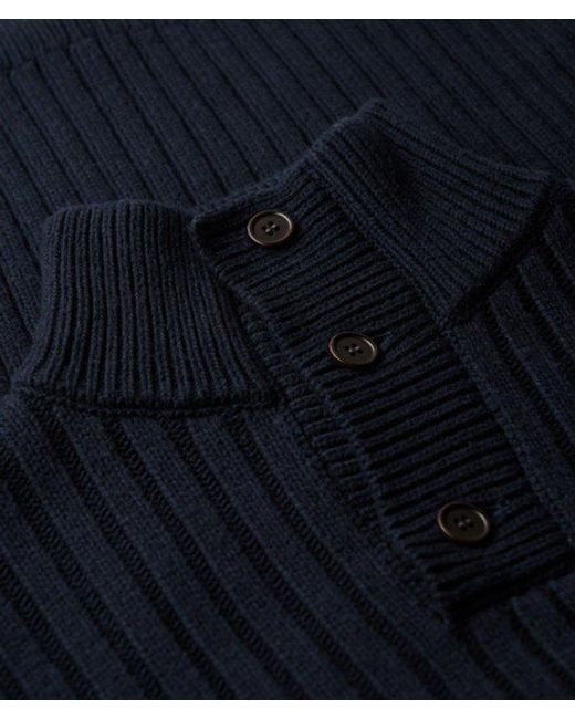 Superdry Blue Ribbed Half Button Jumper for men