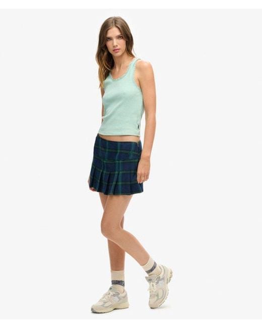Superdry Blue Check Pleat Mini Skirt