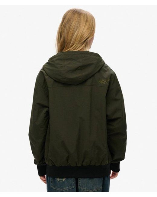 Superdry Black Oversized Surplus Nylon Hooded Bomber Jacket