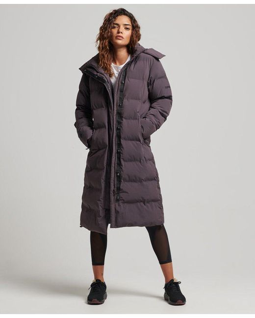 Superdry Sport Train Longline Padded Jacket Brown / Shale Lyst