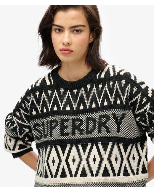 Superdry Black & Co Branded Pattern Crew Jumper