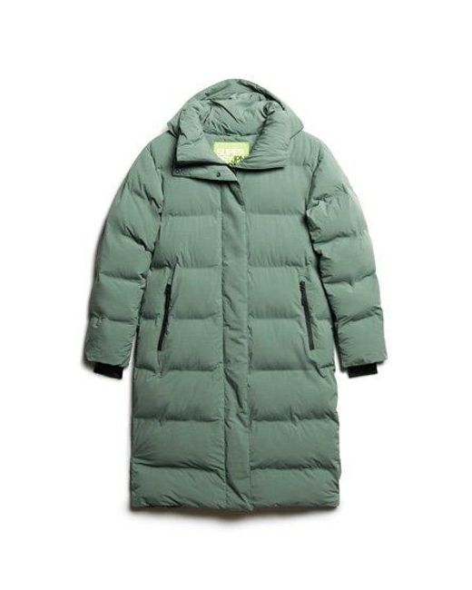 Superdry Green Hooded Longline Puffer Coat