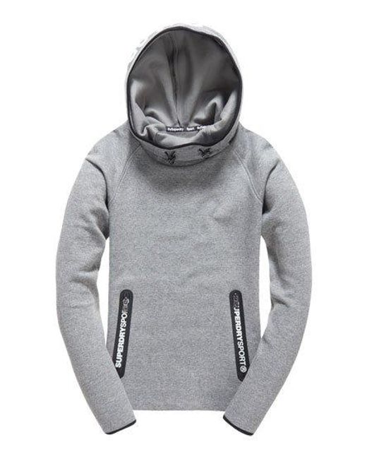 Superdry Gray Gym Tech Cowl Hoodie Speckle Charcoal