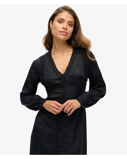 Superdry Blue Lace Trim Midi Dress