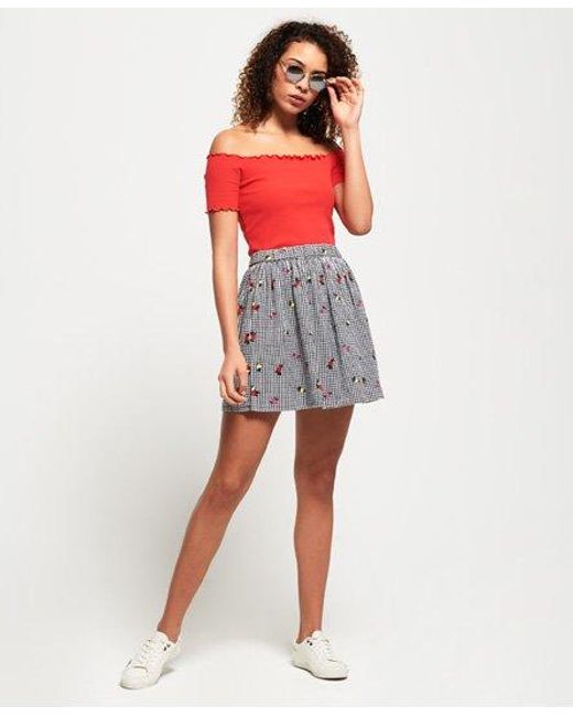 Superdry Gray Jaime Broderie Skirt Mono Gingham