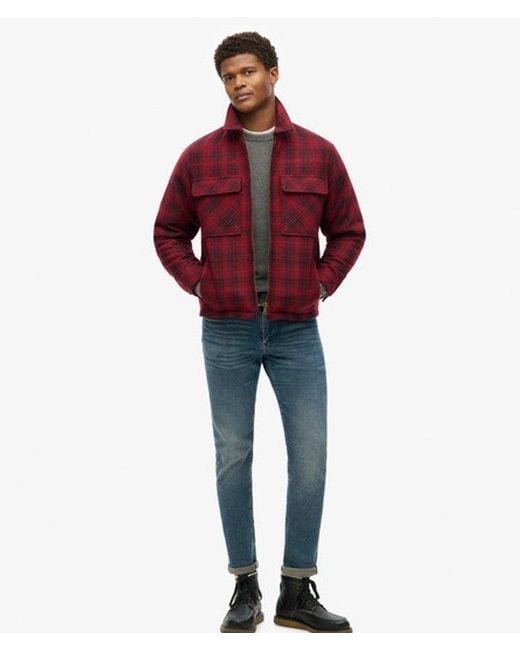 Superdry Red & Co Surplus Wool Check Zip Through Overshirt for men