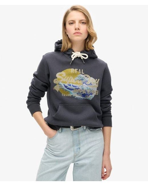 Sweat à capuche vintage logo tokyo Superdry en coloris Blue
