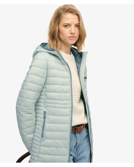 Superdry Blue Hooded Fuji Lite Mid Length Padded Jacket