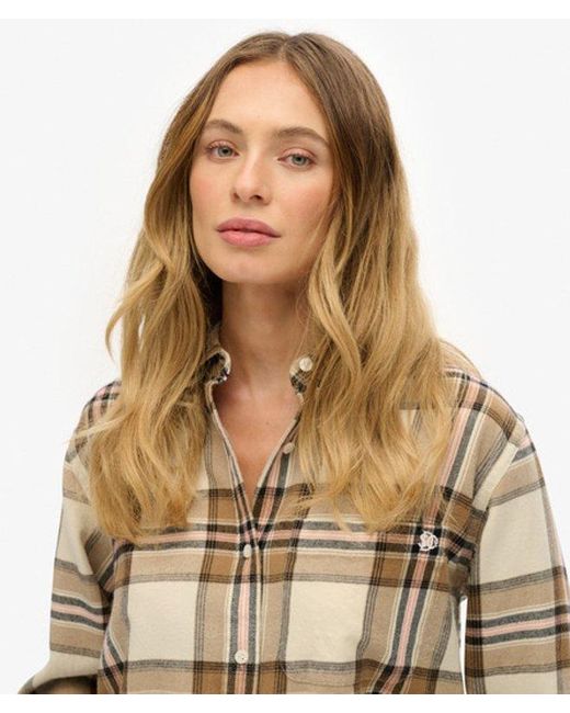 Superdry Brown Check Flannel Boyfriend Shirt
