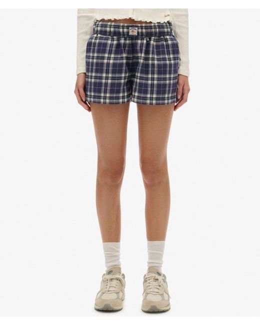 Superdry Blue & Co Cotton Check Elastic Shorts