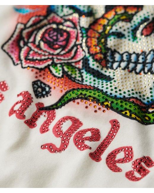 Superdry White & Co Tattoo Rhinestone Fitted T-shirt