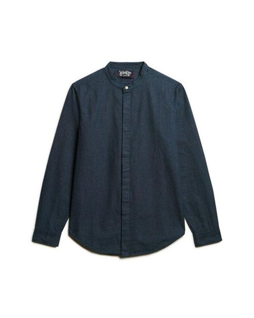 Superdry Blue & Co The Merchant Store Micro Texture Grandad Shirt for men