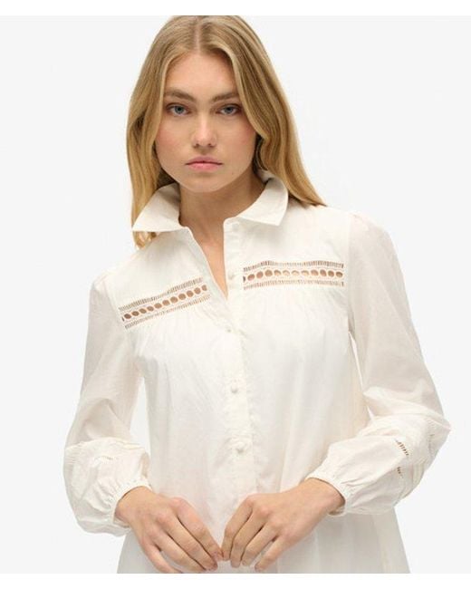 Superdry White & Co Cotton Lace Detail Mix Shirt Dress