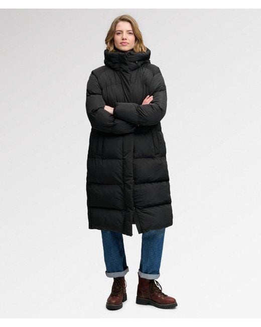Superdry Black & Co Long Hooded Puffer Coat