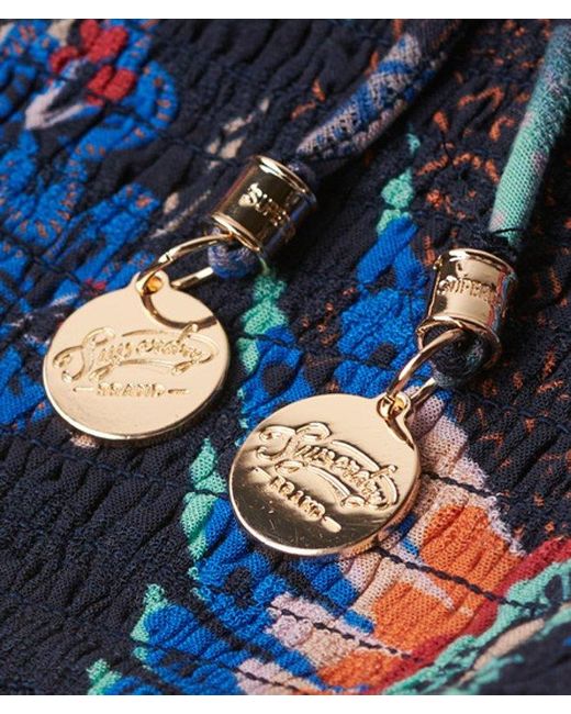 Superdry Kort Geweven Topje Met Uitsnijdingen in het Blue