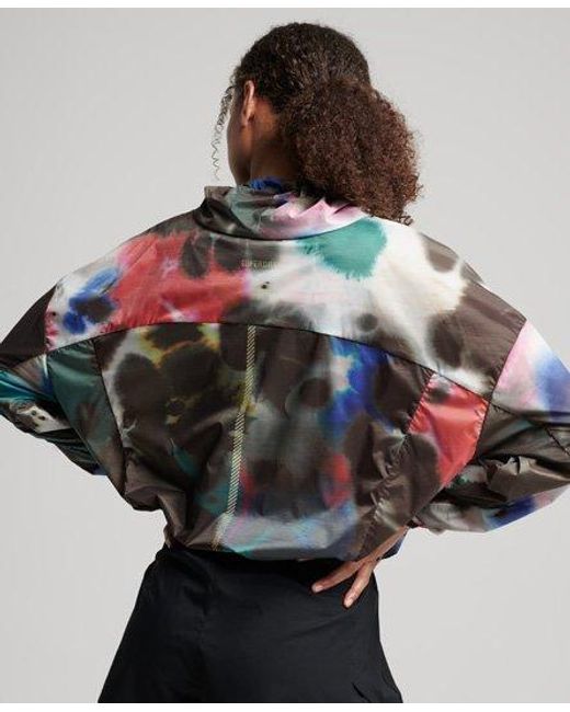 Superdry Gray Sport Run Lightweight Rain Shell Jacket Abstract Ink Large