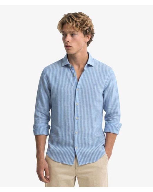 Superdry Blue & Co Riviera Long Sleeve Linen Shirt for men