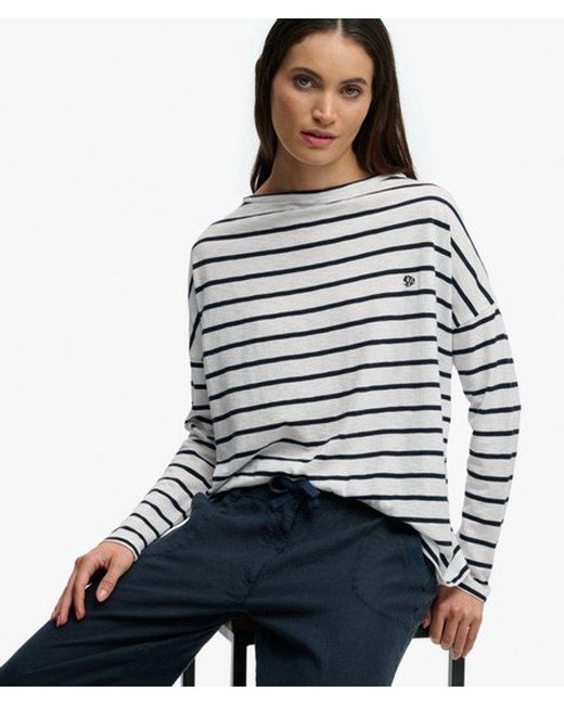 Superdry White & Co Studios Boat Neck Slub Long Sleeve Top