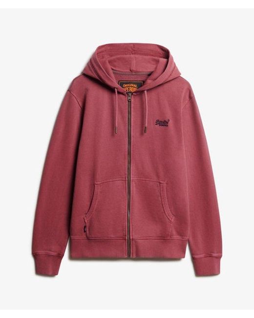 Superdry Red Essential Logo Washed Zip Hoodie for men