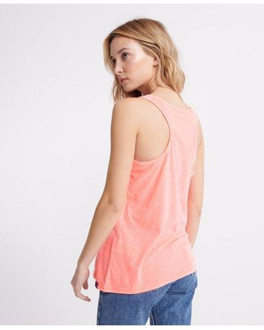 Superdry Pink Classic Script High Build Crackle Vest Top Neon Coral Snowy