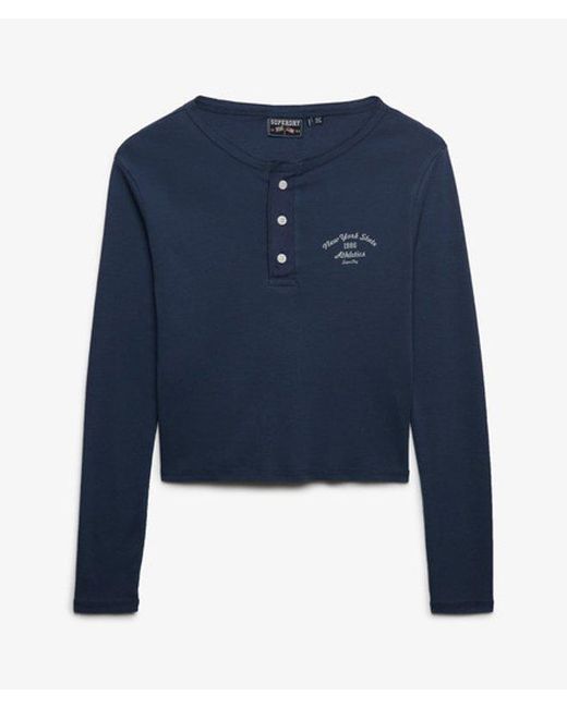 Superdry Blue & Co Athletic Essentials Button Down Long Sleeve Top