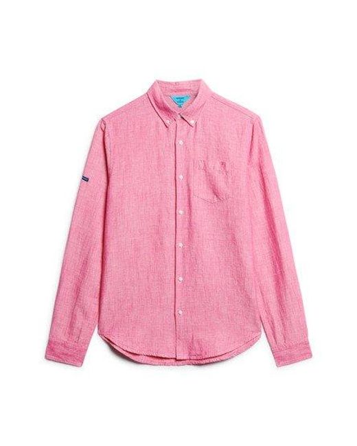 Superdry Pink Organic Cotton Studios Linen Button Down Shirt for men