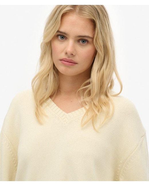 Superdry Oversized Trui Met V-hals in het Natural