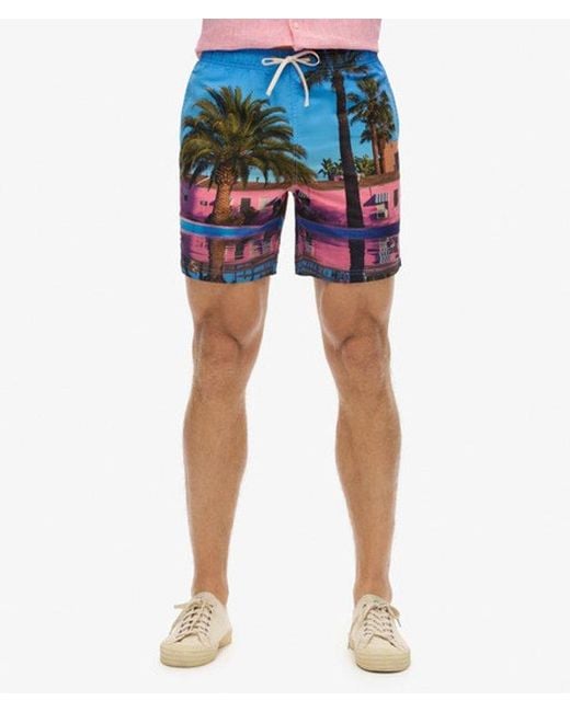 Superdry Blue & Co Classic Photographic 17-inch Recycled Swim Shorts for men