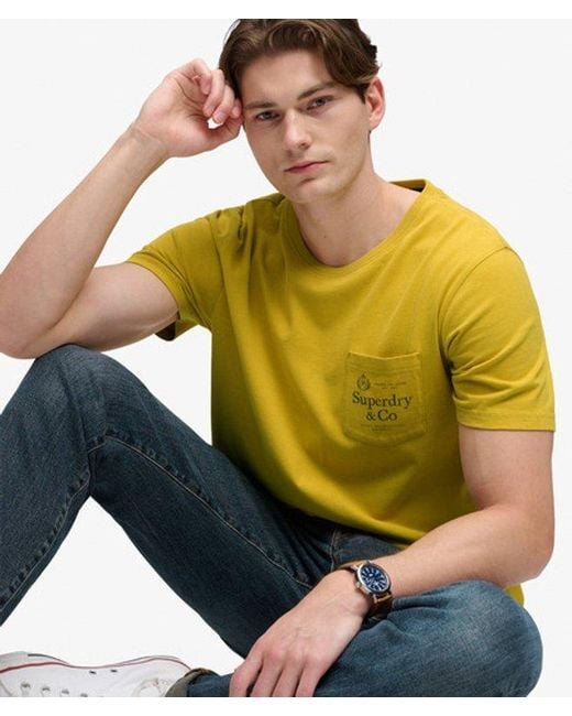 Superdry Yellow & Co Company Logo Relaxed Pocket T-shirt for men