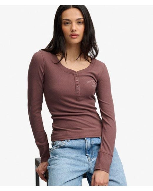 Superdry Athletic Button Down Longsleeve Top in het Red