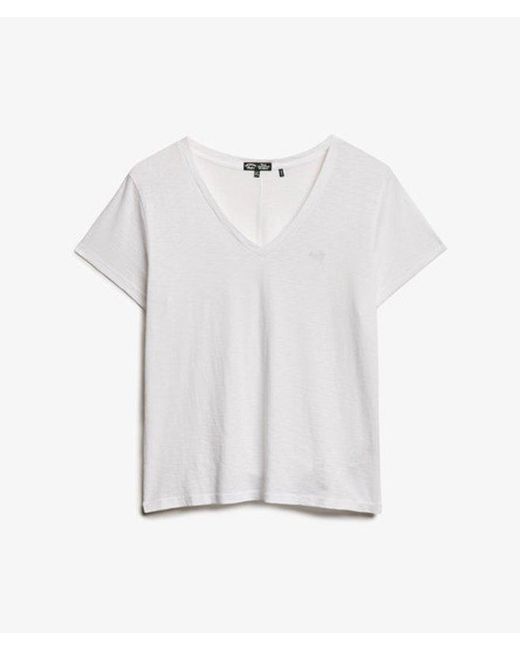 Superdry Blue Slub Embroidered V-neck T-shirt