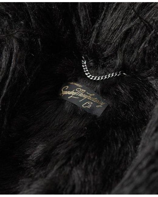Superdry Black Faux Fur Lined Longline Afghan Coat