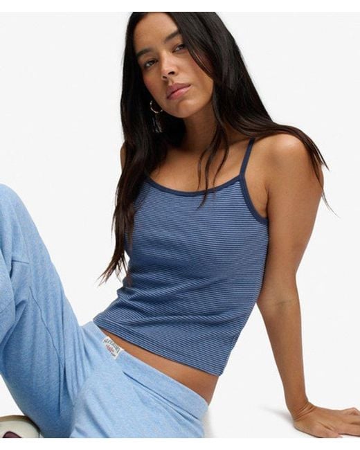 Superdry Athletic Essentials Cami Slanke Pasvorm in het Blue