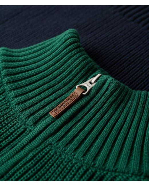 Superdry Green Oversized Cotton Classic Stripe Half-zip Jumper